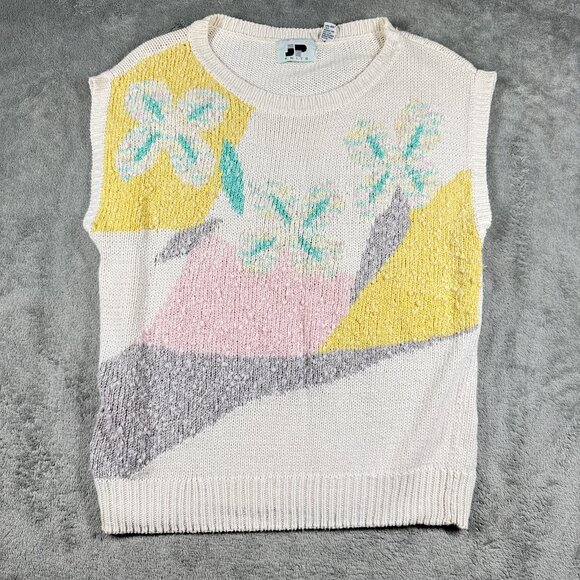 VTG 80s Retro Pastel Abstract Sweater Vest Lot Women’s L 3-Piece Colorblock Knit - Picture 2 of 13